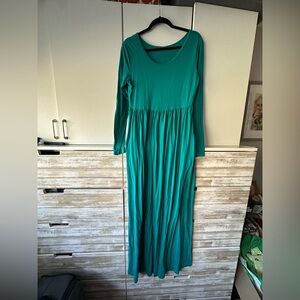 Chic Teal Long Sleeve Maxi Dress